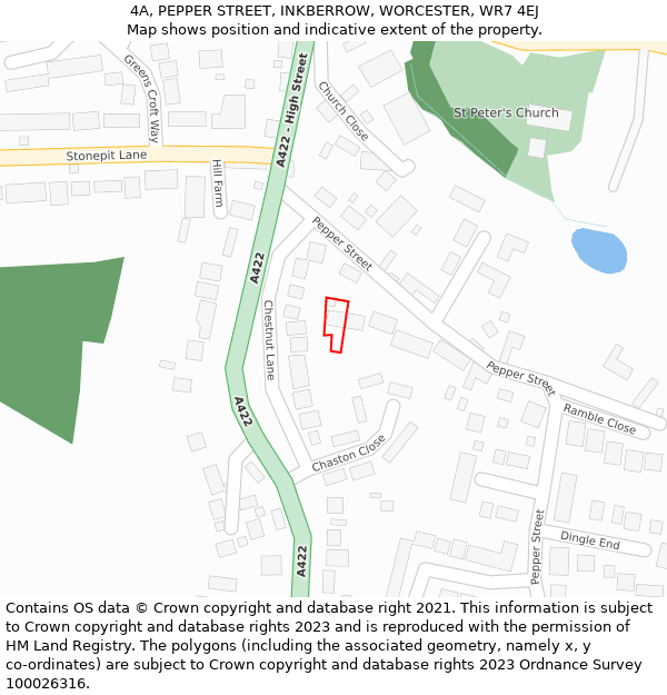 4A, PEPPER STREET, INKBERROW, WORCESTER, WR7 4EJ: Location map and indicative extent of plot