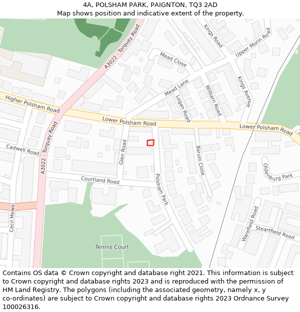 4A, POLSHAM PARK, PAIGNTON, TQ3 2AD: Location map and indicative extent of plot