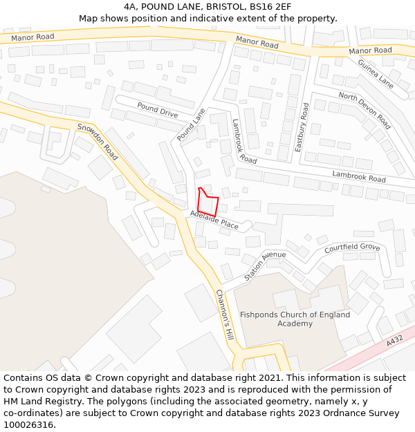 4A, POUND LANE, BRISTOL, BS16 2EF: Location map and indicative extent of plot