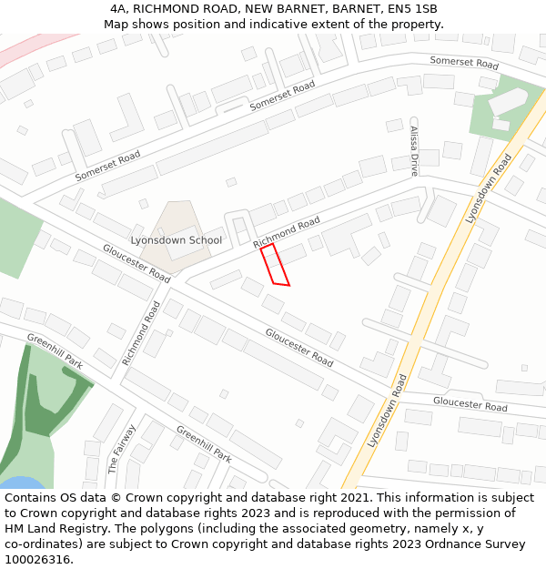 4A, RICHMOND ROAD, NEW BARNET, BARNET, EN5 1SB: Location map and indicative extent of plot