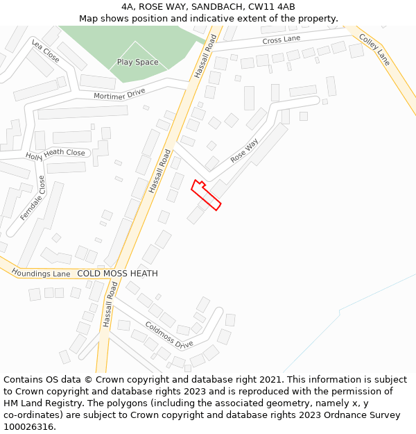 4A, ROSE WAY, SANDBACH, CW11 4AB: Location map and indicative extent of plot
