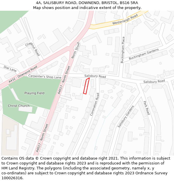 4A, SALISBURY ROAD, DOWNEND, BRISTOL, BS16 5RA: Location map and indicative extent of plot