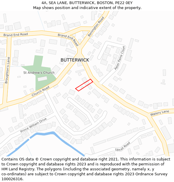 4A, SEA LANE, BUTTERWICK, BOSTON, PE22 0EY: Location map and indicative extent of plot