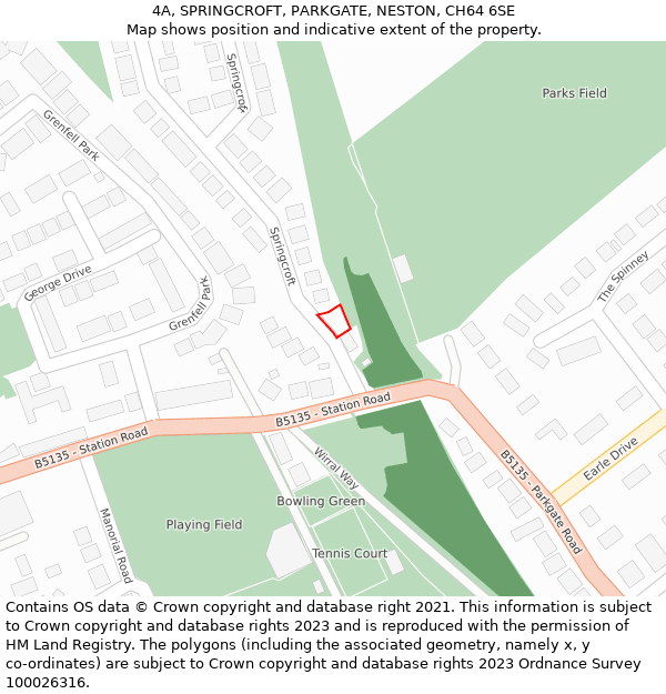 4A, SPRINGCROFT, PARKGATE, NESTON, CH64 6SE: Location map and indicative extent of plot