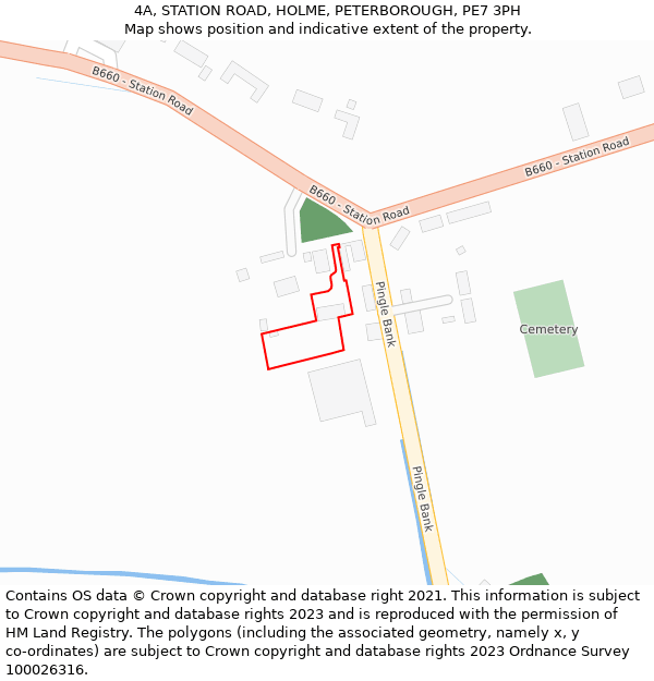 4A, STATION ROAD, HOLME, PETERBOROUGH, PE7 3PH: Location map and indicative extent of plot