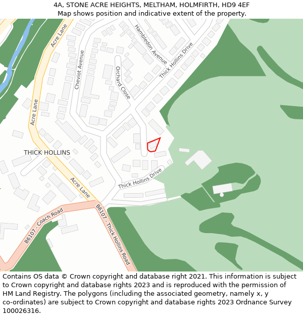 4A, STONE ACRE HEIGHTS, MELTHAM, HOLMFIRTH, HD9 4EF: Location map and indicative extent of plot