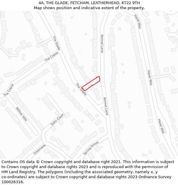 4A, THE GLADE, FETCHAM, LEATHERHEAD, KT22 9TH: Location map and indicative extent of plot