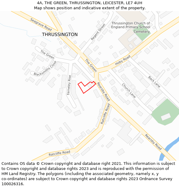 4A, THE GREEN, THRUSSINGTON, LEICESTER, LE7 4UH: Location map and indicative extent of plot