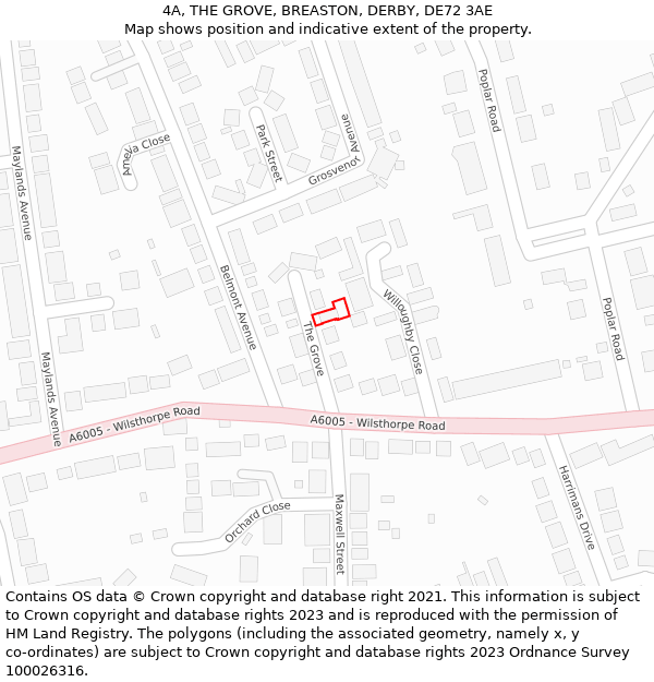 4A, THE GROVE, BREASTON, DERBY, DE72 3AE: Location map and indicative extent of plot