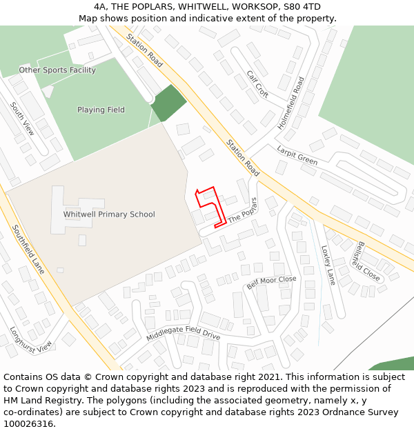 4A, THE POPLARS, WHITWELL, WORKSOP, S80 4TD: Location map and indicative extent of plot