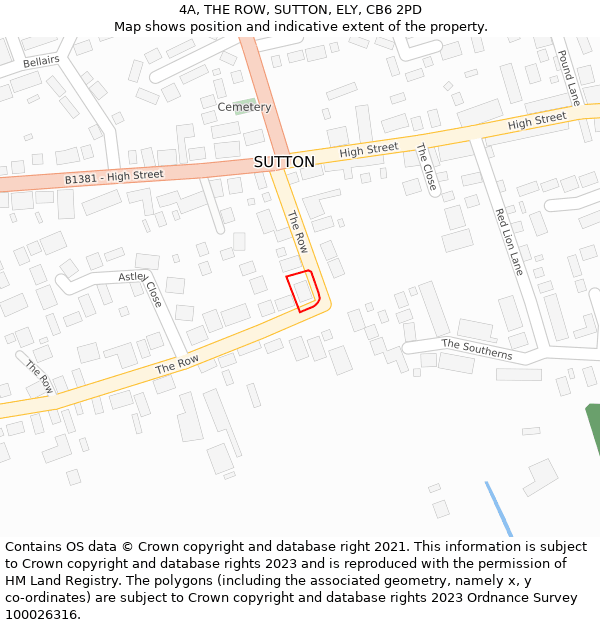 4A, THE ROW, SUTTON, ELY, CB6 2PD: Location map and indicative extent of plot