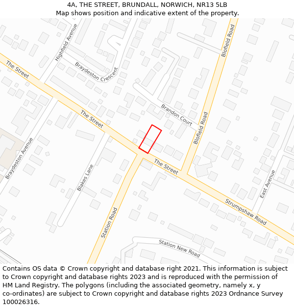 4A, THE STREET, BRUNDALL, NORWICH, NR13 5LB: Location map and indicative extent of plot