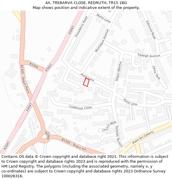 4A, TREBARVA CLOSE, REDRUTH, TR15 1BG: Location map and indicative extent of plot