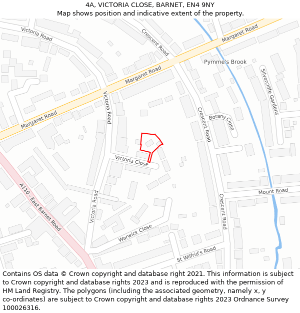 4A, VICTORIA CLOSE, BARNET, EN4 9NY: Location map and indicative extent of plot