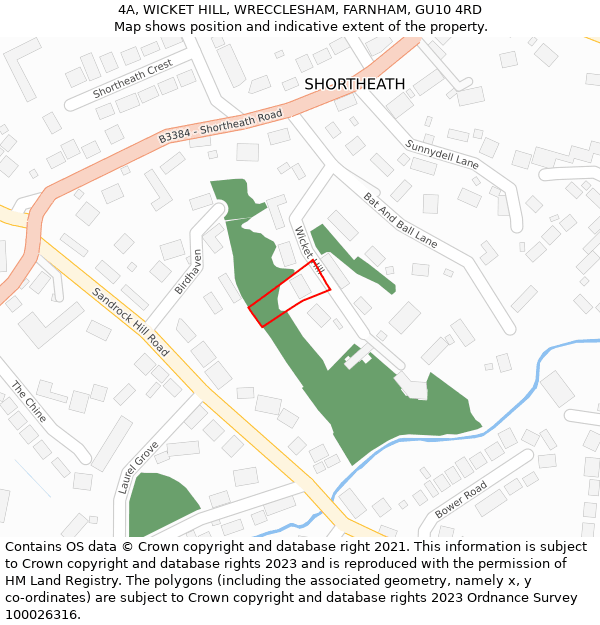 4A, WICKET HILL, WRECCLESHAM, FARNHAM, GU10 4RD: Location map and indicative extent of plot