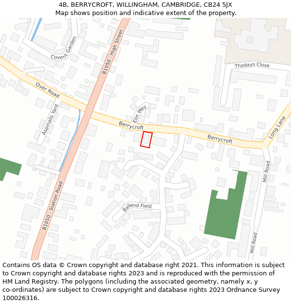 4B, BERRYCROFT, WILLINGHAM, CAMBRIDGE, CB24 5JX: Location map and indicative extent of plot