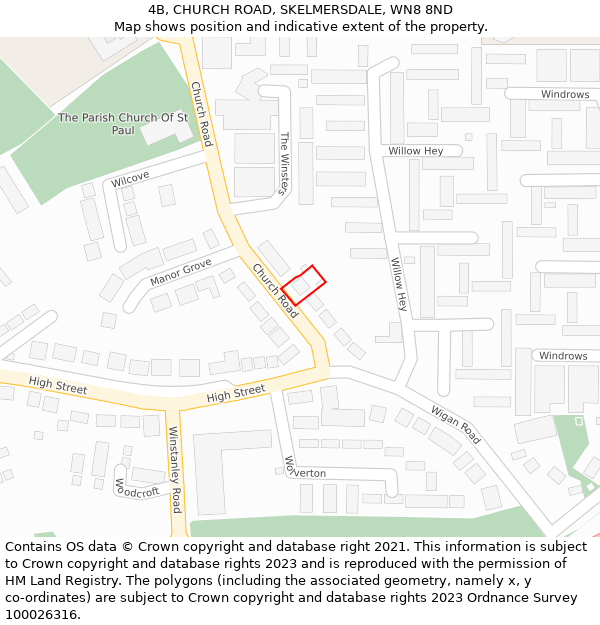 4B, CHURCH ROAD, SKELMERSDALE, WN8 8ND: Location map and indicative extent of plot