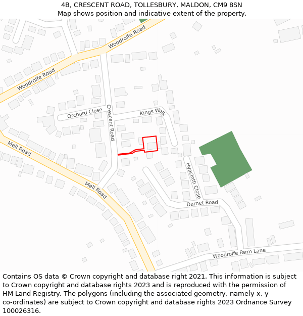 4B, CRESCENT ROAD, TOLLESBURY, MALDON, CM9 8SN: Location map and indicative extent of plot