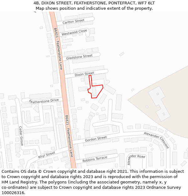 4B, DIXON STREET, FEATHERSTONE, PONTEFRACT, WF7 6LT: Location map and indicative extent of plot