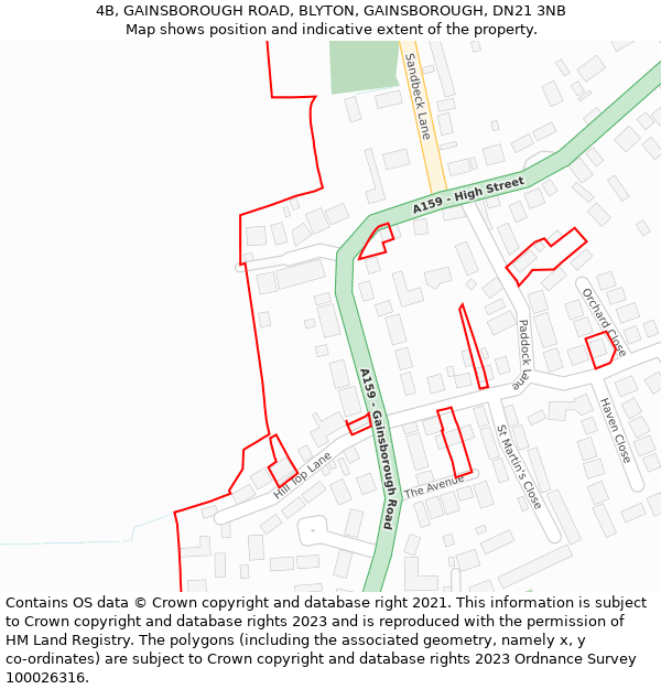 4B, GAINSBOROUGH ROAD, BLYTON, GAINSBOROUGH, DN21 3NB: Location map and indicative extent of plot