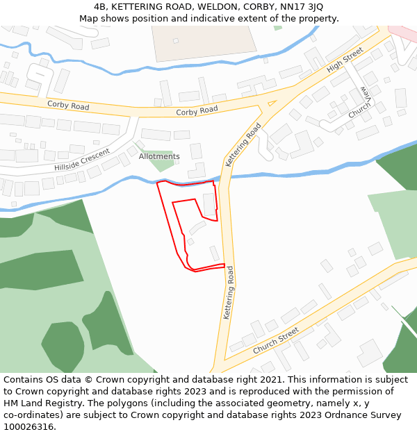 4B, KETTERING ROAD, WELDON, CORBY, NN17 3JQ: Location map and indicative extent of plot