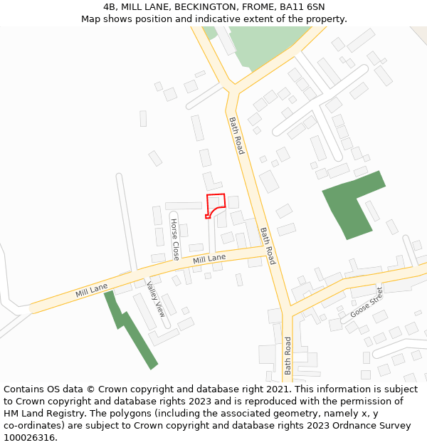 4B, MILL LANE, BECKINGTON, FROME, BA11 6SN: Location map and indicative extent of plot