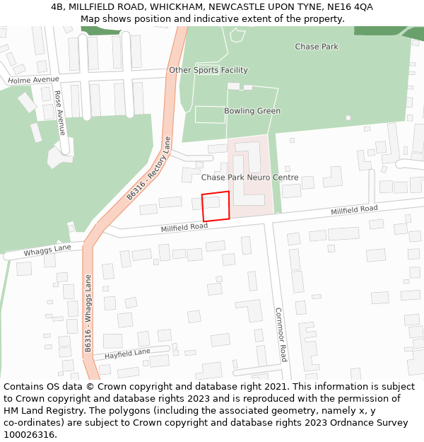 4B, MILLFIELD ROAD, WHICKHAM, NEWCASTLE UPON TYNE, NE16 4QA: Location map and indicative extent of plot