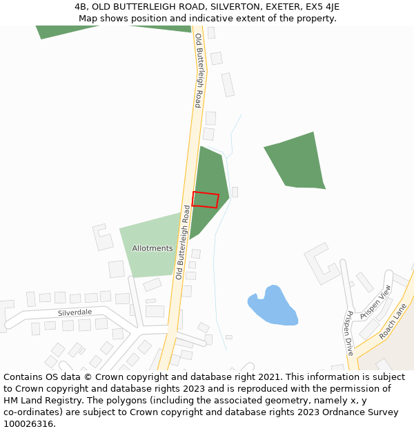 4B, OLD BUTTERLEIGH ROAD, SILVERTON, EXETER, EX5 4JE: Location map and indicative extent of plot