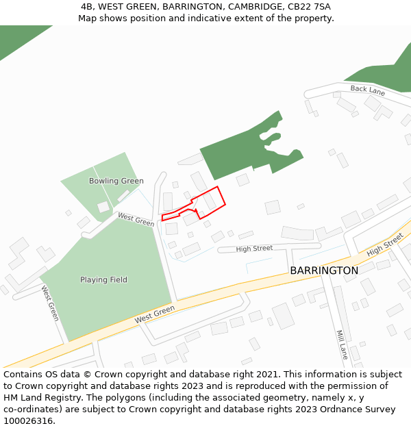 4B, WEST GREEN, BARRINGTON, CAMBRIDGE, CB22 7SA: Location map and indicative extent of plot
