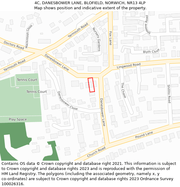 4C, DANESBOWER LANE, BLOFIELD, NORWICH, NR13 4LP: Location map and indicative extent of plot