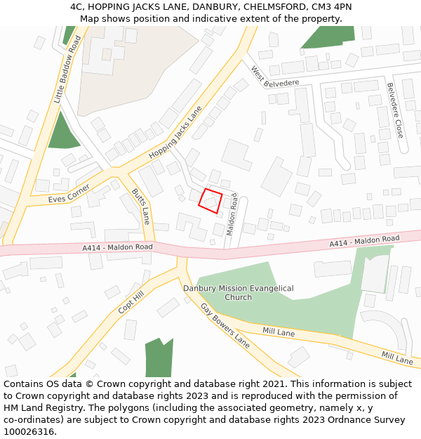 4C, HOPPING JACKS LANE, DANBURY, CHELMSFORD, CM3 4PN: Location map and indicative extent of plot