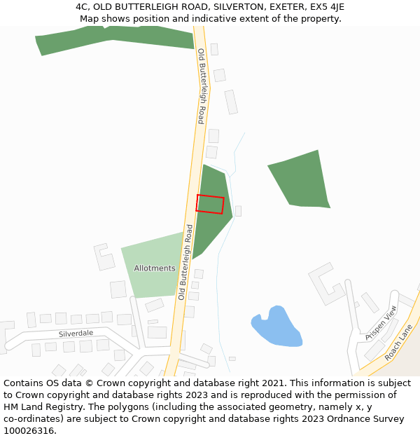 4C, OLD BUTTERLEIGH ROAD, SILVERTON, EXETER, EX5 4JE: Location map and indicative extent of plot