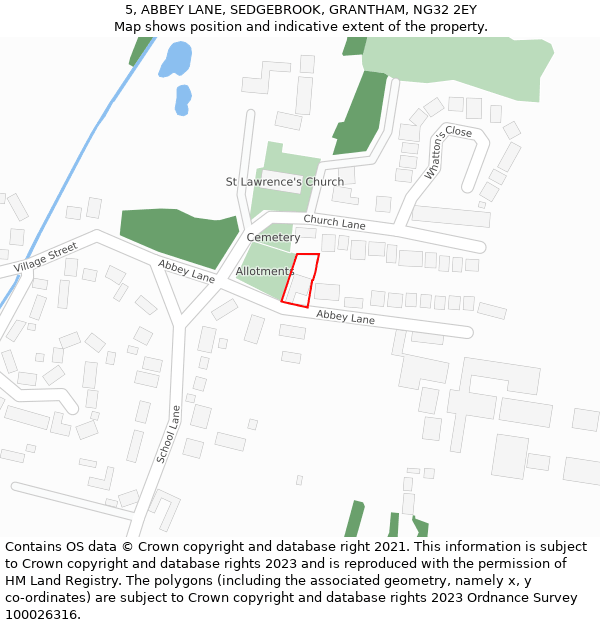5, ABBEY LANE, SEDGEBROOK, GRANTHAM, NG32 2EY: Location map and indicative extent of plot
