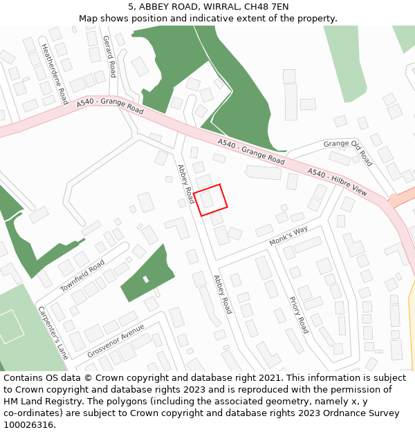 5, ABBEY ROAD, WIRRAL, CH48 7EN: Location map and indicative extent of plot