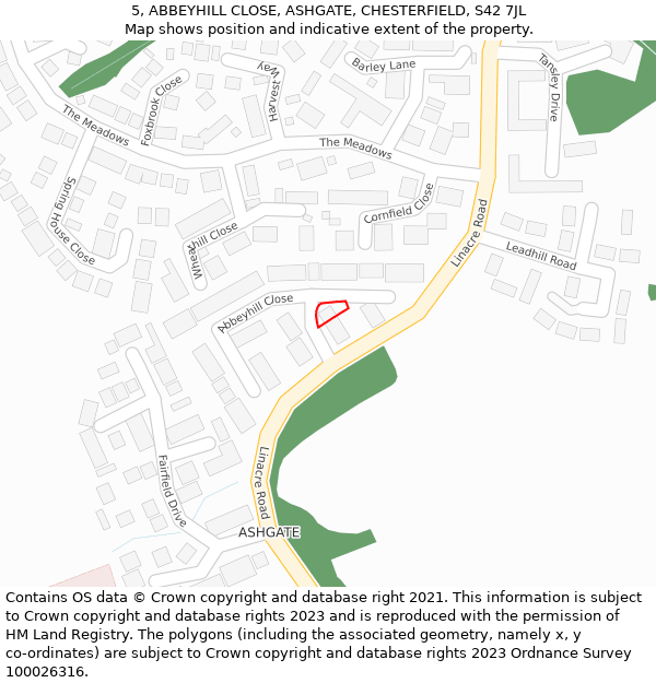 5, ABBEYHILL CLOSE, ASHGATE, CHESTERFIELD, S42 7JL: Location map and indicative extent of plot