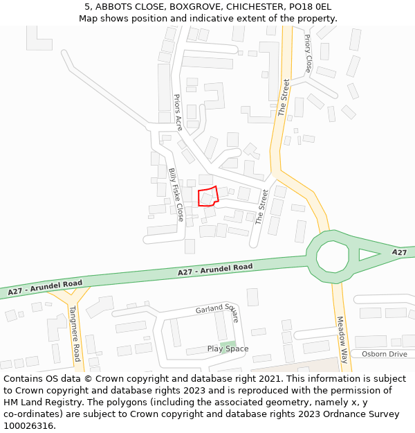 5, ABBOTS CLOSE, BOXGROVE, CHICHESTER, PO18 0EL: Location map and indicative extent of plot