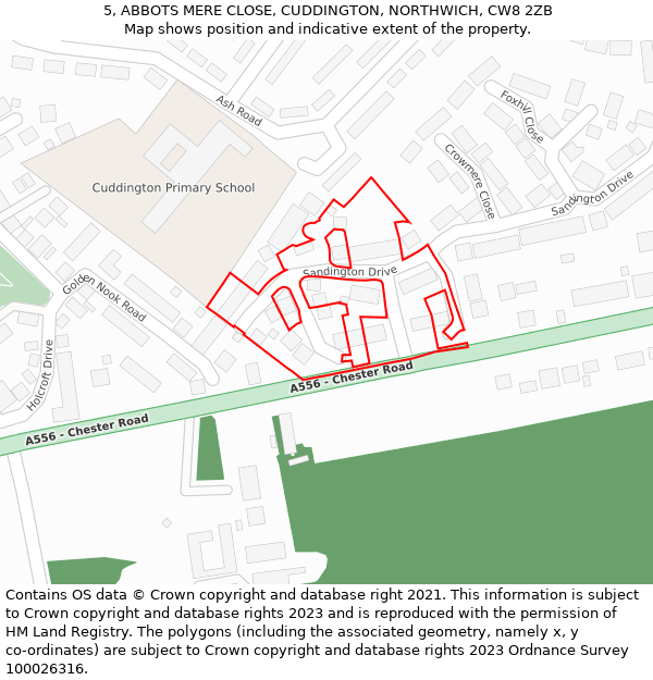 5, ABBOTS MERE CLOSE, CUDDINGTON, NORTHWICH, CW8 2ZB: Location map and indicative extent of plot