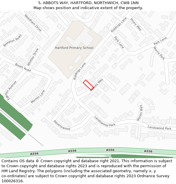 5, ABBOTS WAY, HARTFORD, NORTHWICH, CW8 1NN: Location map and indicative extent of plot