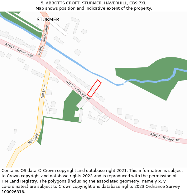 5, ABBOTTS CROFT, STURMER, HAVERHILL, CB9 7XL: Location map and indicative extent of plot