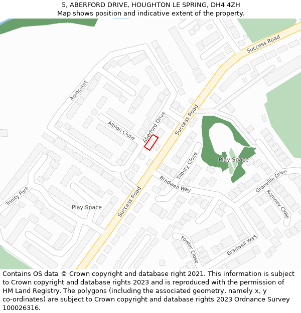 5, ABERFORD DRIVE, HOUGHTON LE SPRING, DH4 4ZH: Location map and indicative extent of plot