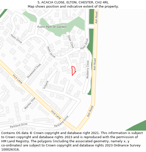 5, ACACIA CLOSE, ELTON, CHESTER, CH2 4RL: Location map and indicative extent of plot