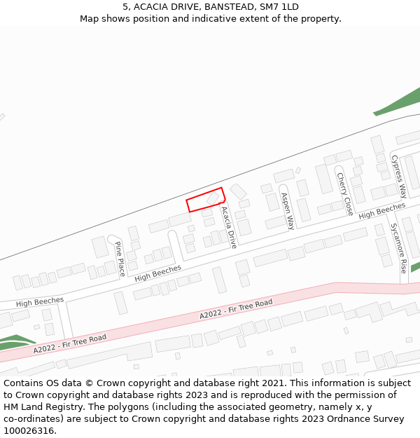 5, ACACIA DRIVE, BANSTEAD, SM7 1LD: Location map and indicative extent of plot