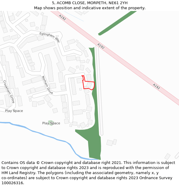 5, ACOMB CLOSE, MORPETH, NE61 2YH: Location map and indicative extent of plot