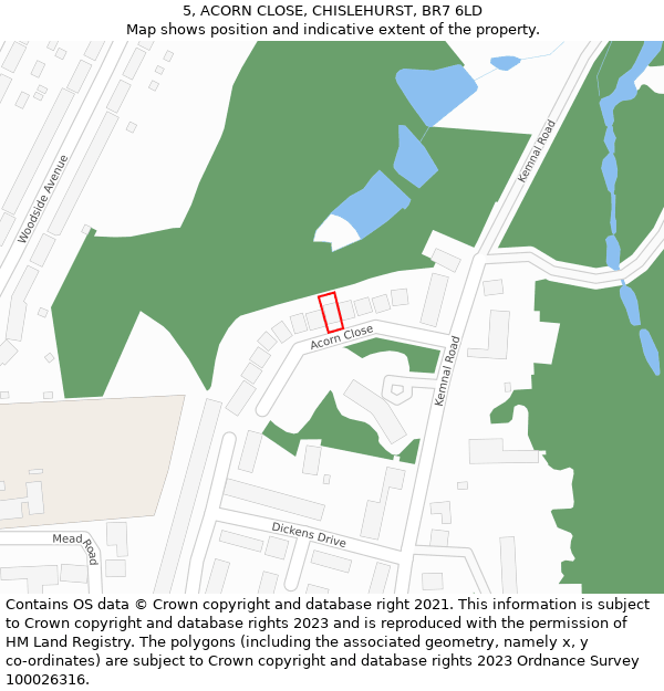 5, ACORN CLOSE, CHISLEHURST, BR7 6LD: Location map and indicative extent of plot