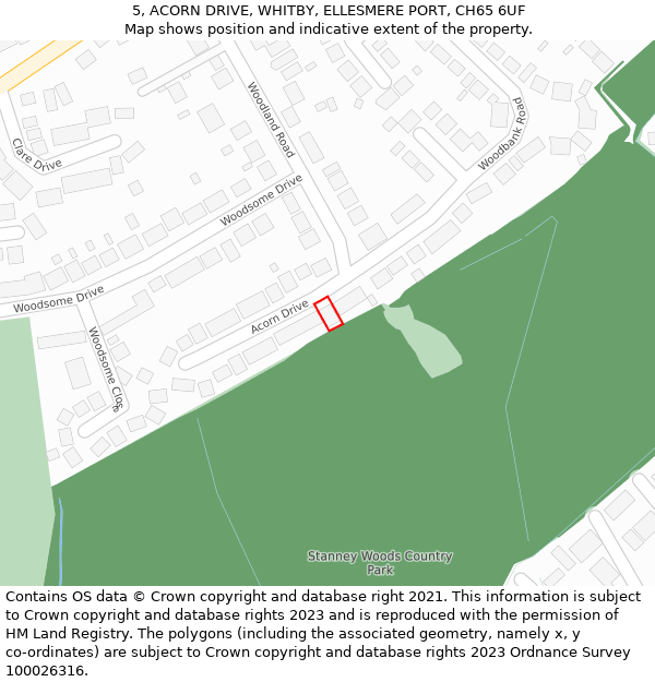 5, ACORN DRIVE, WHITBY, ELLESMERE PORT, CH65 6UF: Location map and indicative extent of plot