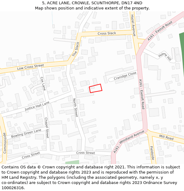 5, ACRE LANE, CROWLE, SCUNTHORPE, DN17 4ND: Location map and indicative extent of plot