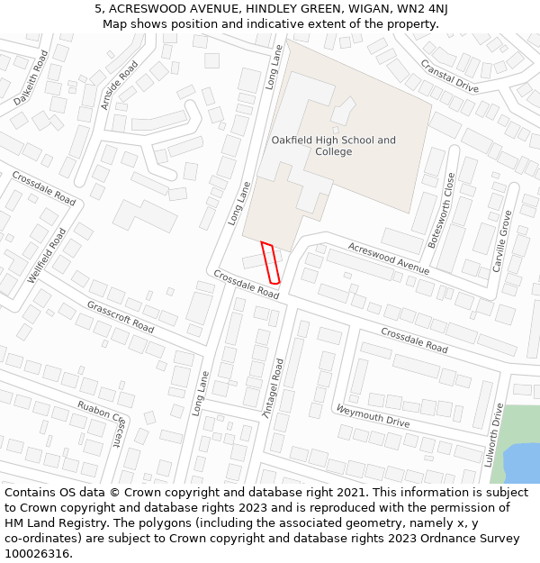 5, ACRESWOOD AVENUE, HINDLEY GREEN, WIGAN, WN2 4NJ: Location map and indicative extent of plot