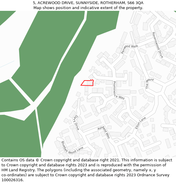 5, ACREWOOD DRIVE, SUNNYSIDE, ROTHERHAM, S66 3QA: Location map and indicative extent of plot