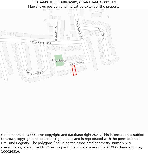 5, ADAMSTILES, BARROWBY, GRANTHAM, NG32 1TG: Location map and indicative extent of plot