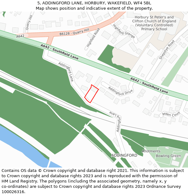 5, ADDINGFORD LANE, HORBURY, WAKEFIELD, WF4 5BL: Location map and indicative extent of plot